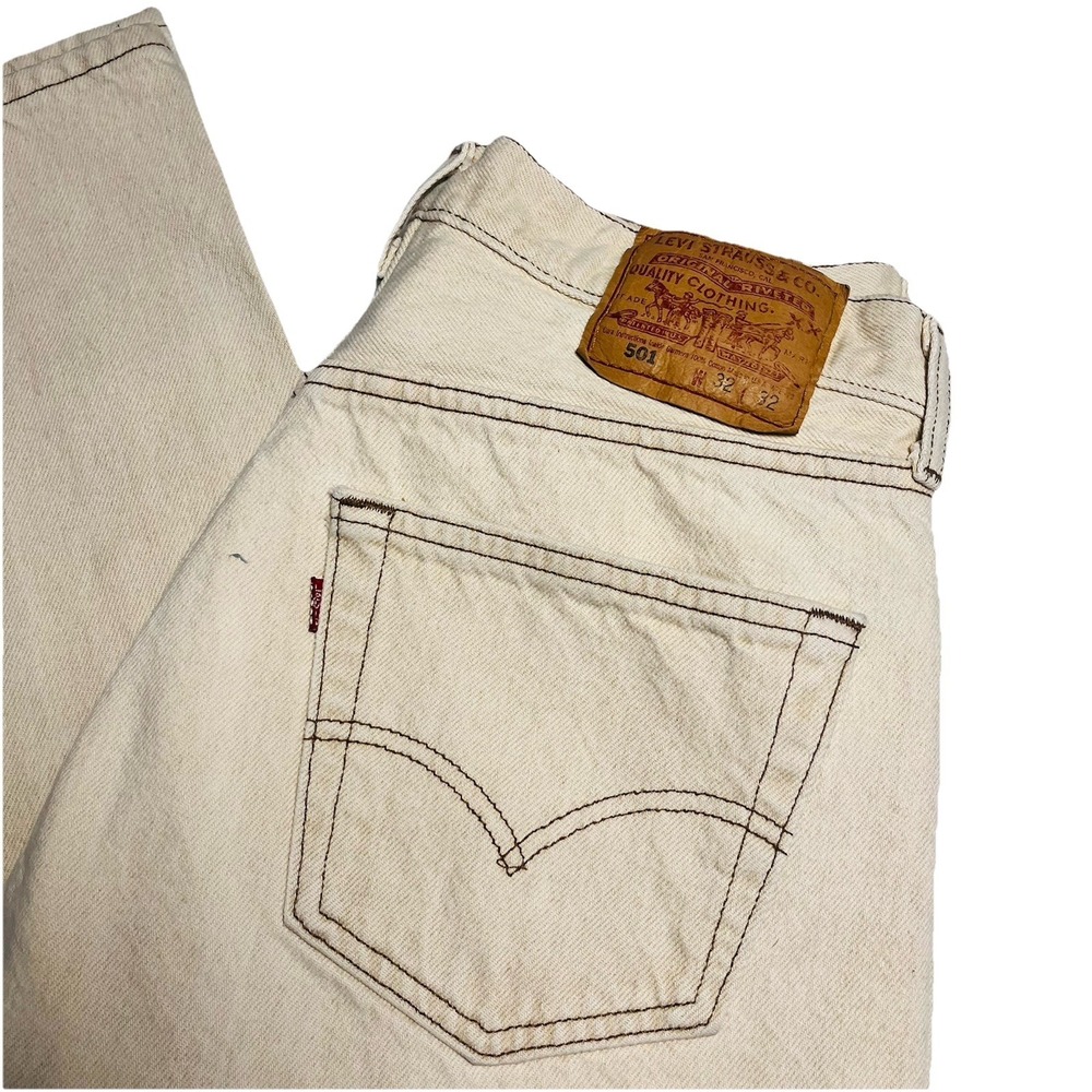 Vintage Y2K Levi's Denim 501 Off White Cream 90s 32x 32 Made in USA‎ 0696